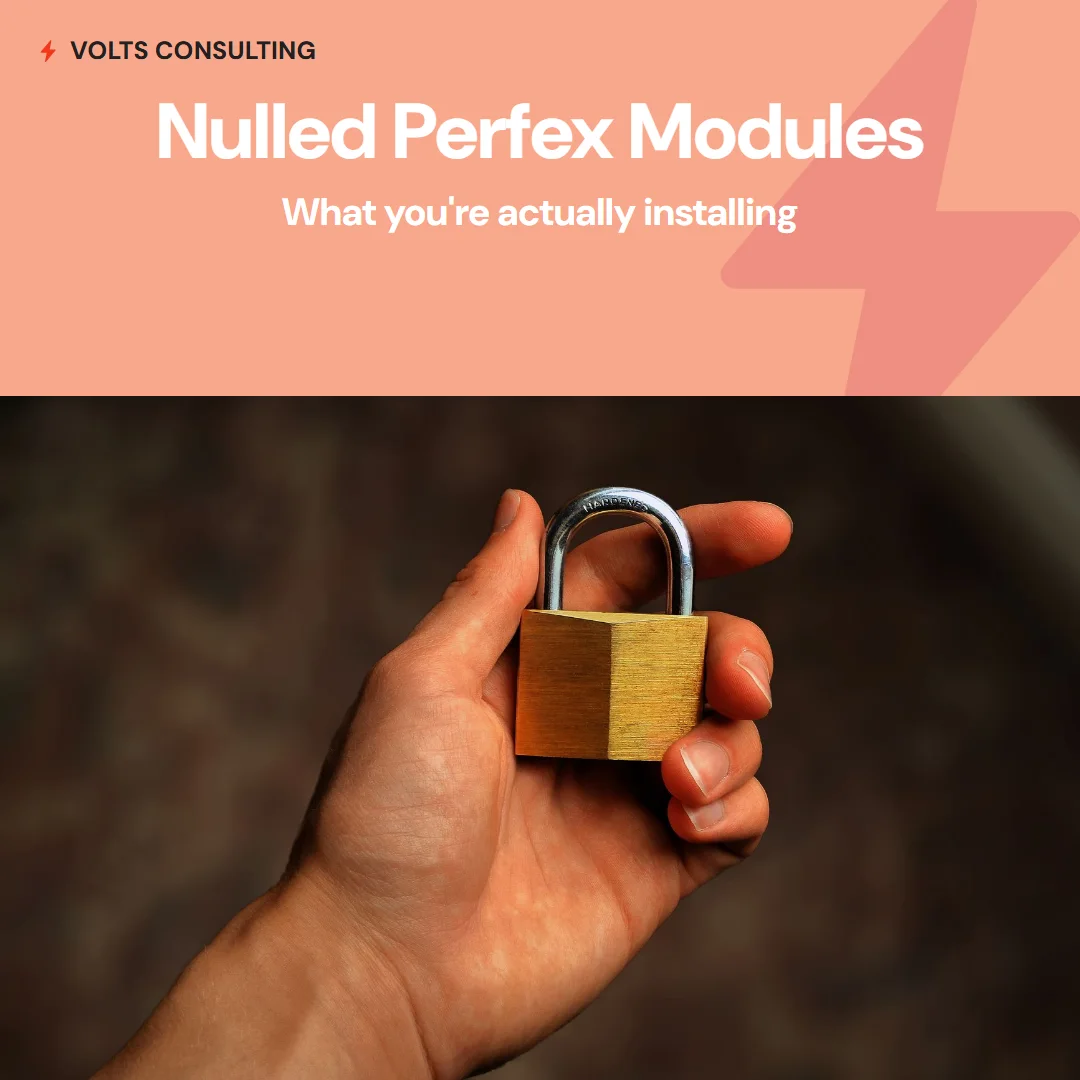 Hand holding a brass padlock - a nulled Perfex CRM module is untrusted code inside the system that holds your client data